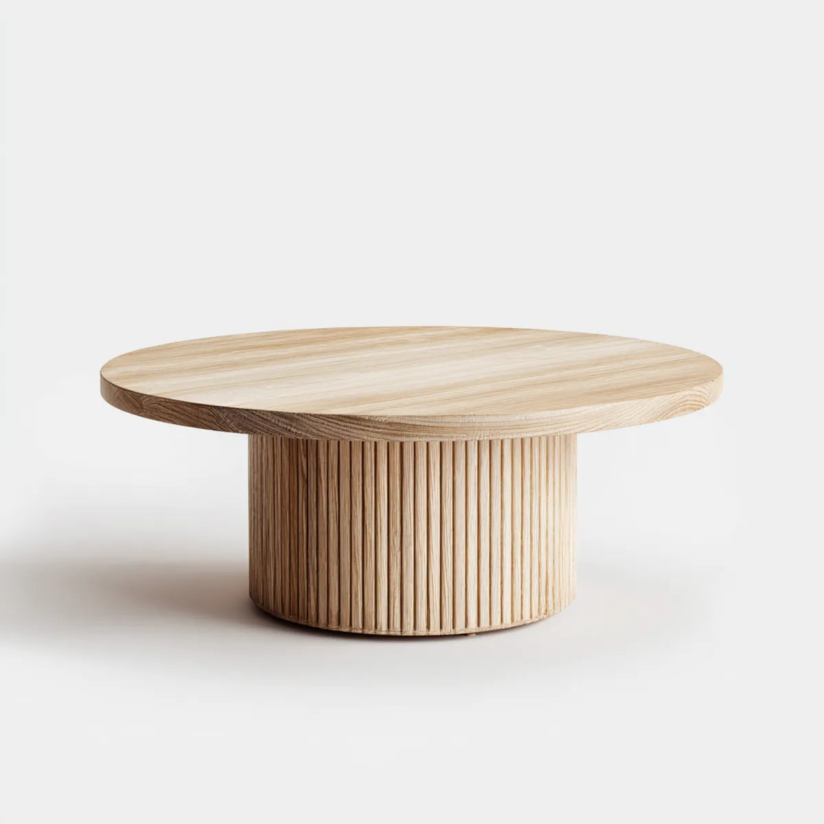 Table basse ronde beige en bois massif Ø 90 x H 40 cm