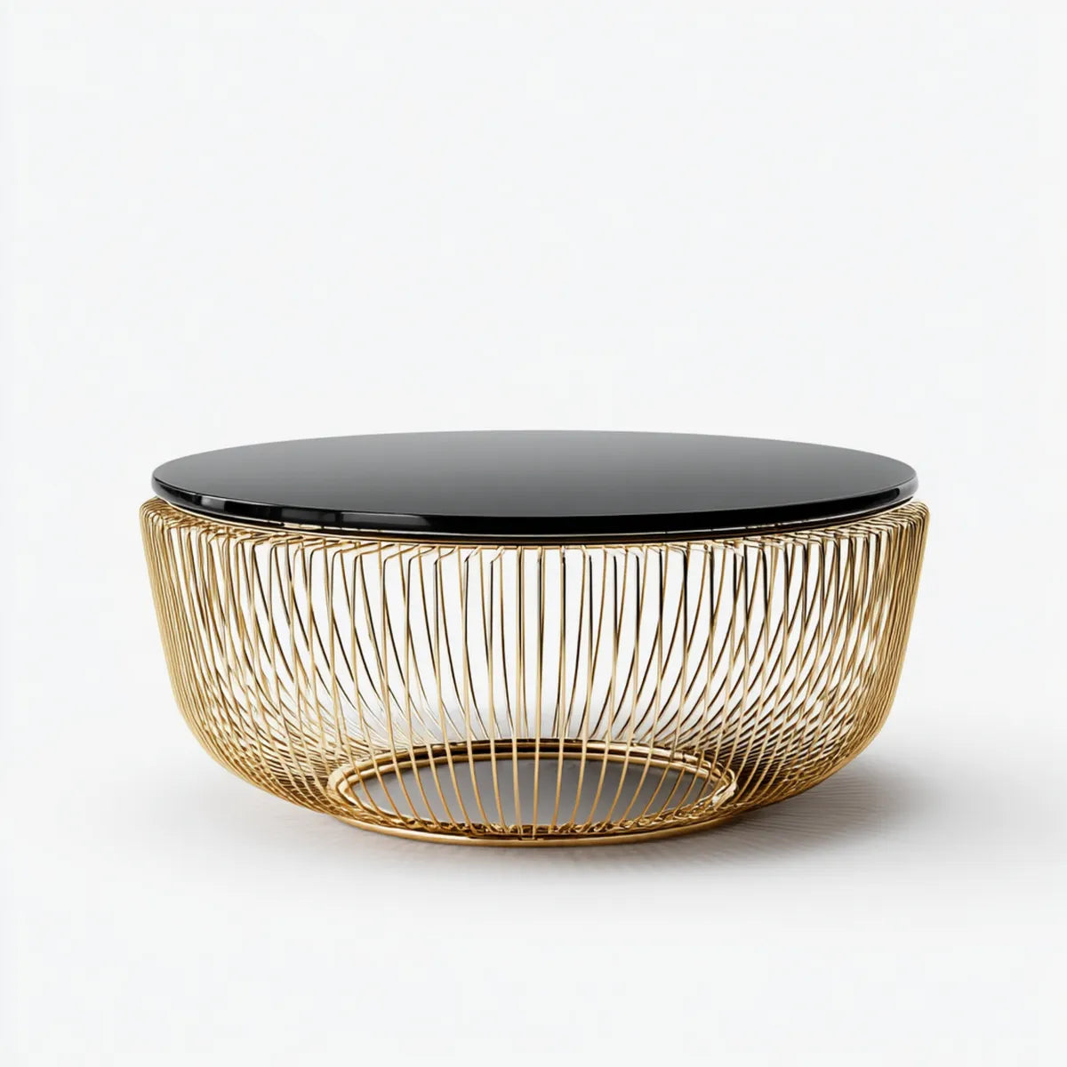 Table basse ronde noire et dorée Ø80 x H40 cm plateau en verre trempé base en acier