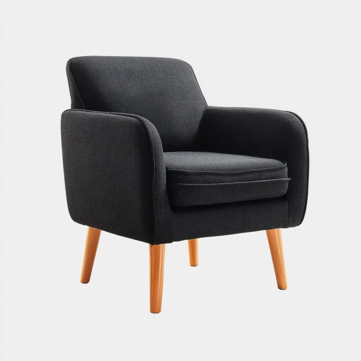 Fauteuil de salon noir en polyester avec pieds en bois d'hévéa massif forme arrondie 76 x 78 x 82 cm