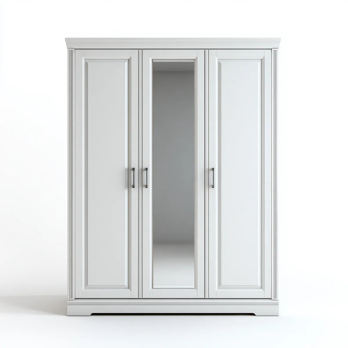 Armoire penderie 3 portes blanche 150 x 60 x 220 cm en MDF avec miroir rectangulaire