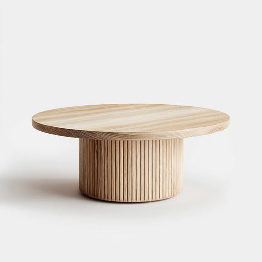 Table basse ronde beige en bois massif Ø 90 x H 40 cm