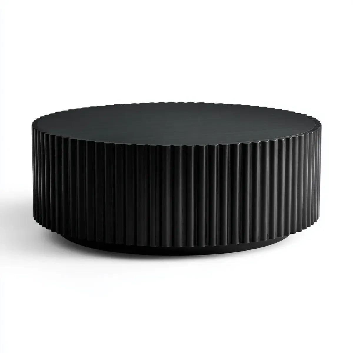 Table basse ronde noire en MDF rainuré Ø80 x H35 cm