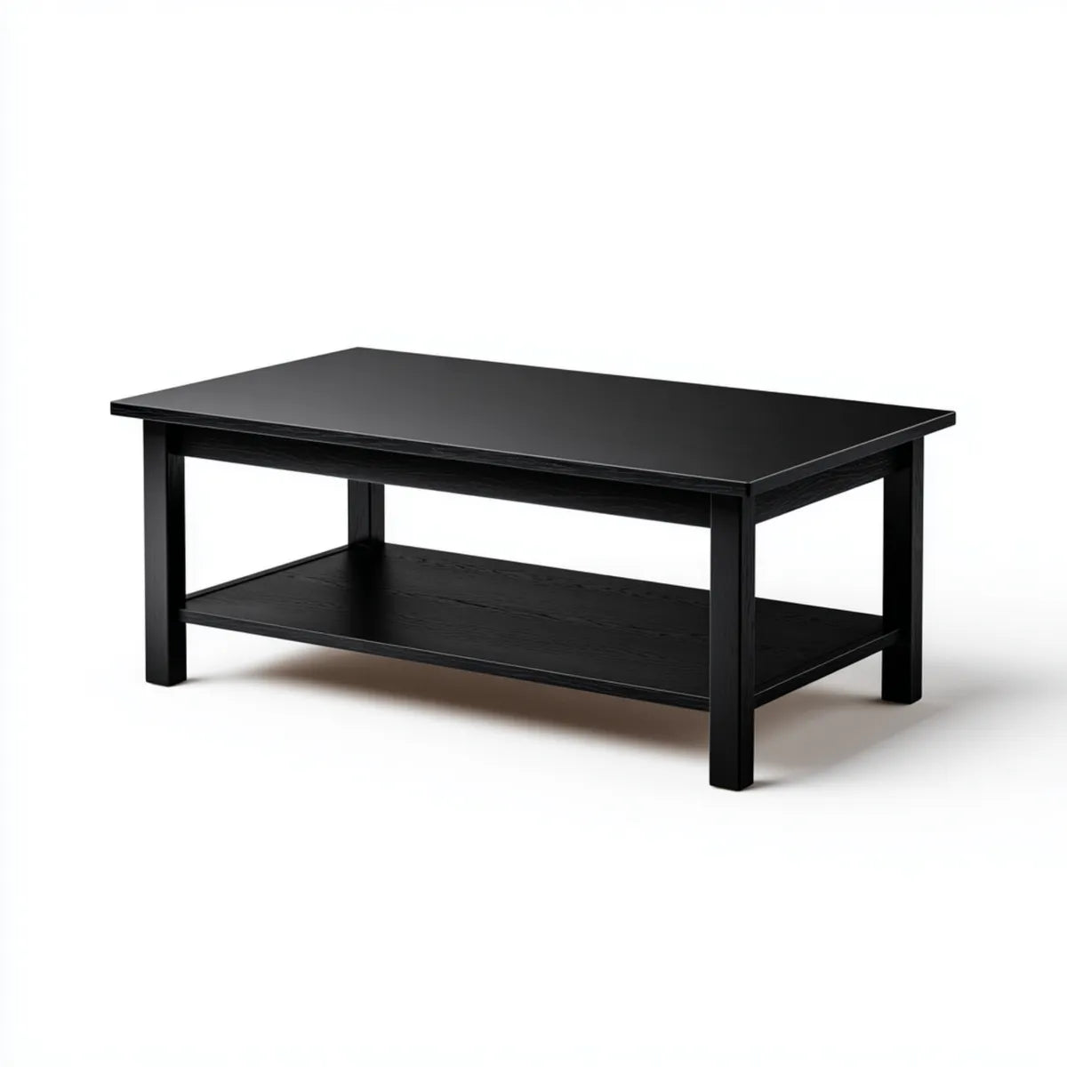 Table basse rectangulaire noire 110 x 60 x 45 cm en panneaux MDF avec étagère basse