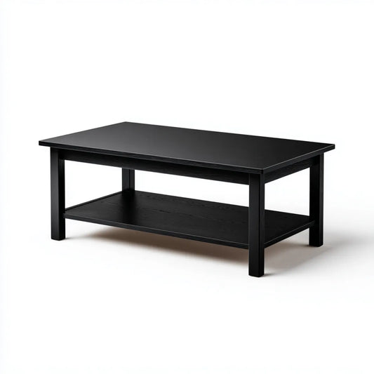 Table basse rectangulaire noire 110 x 60 x 45 cm en panneaux MDF avec étagère basse