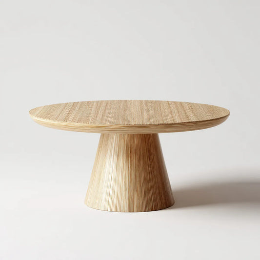 Table basse ronde beige 80 x 80 x 40 cm en MDF plaqué chêne avec pied central conique