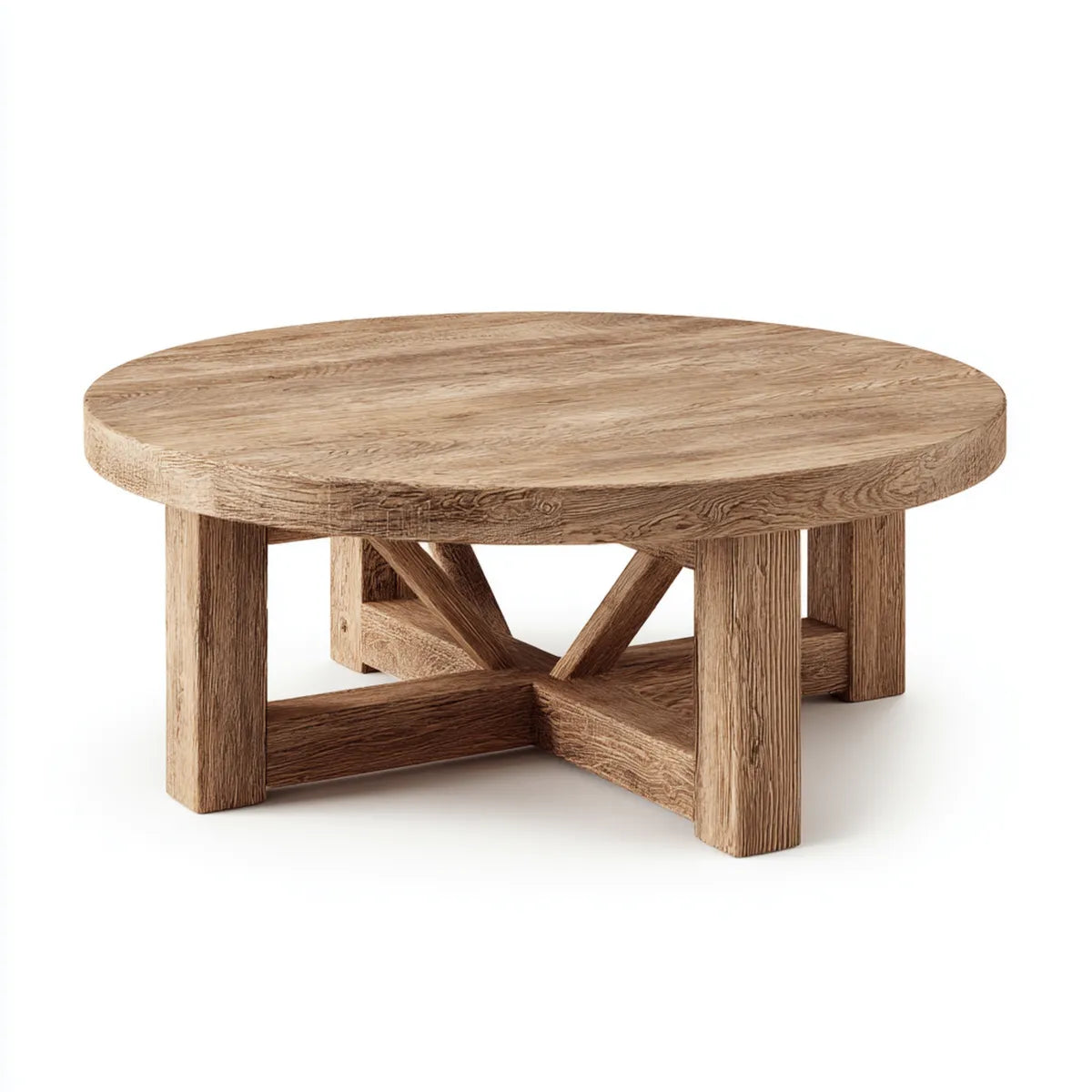 Table basse ronde en chêne massif naturel diamètre 100 cm hauteur 40 cm