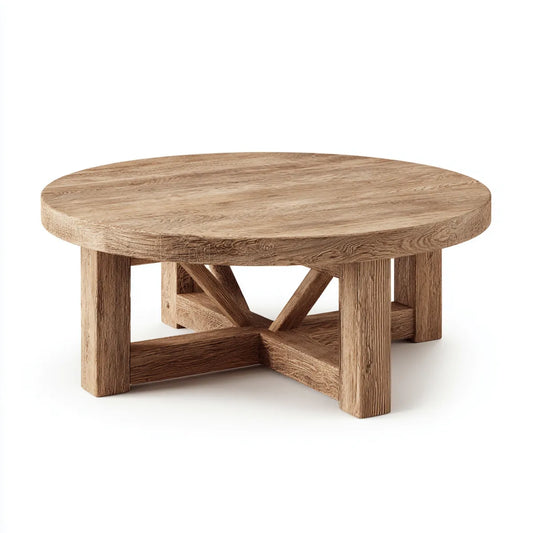 Table basse ronde en chêne massif naturel diamètre 100 cm hauteur 40 cm