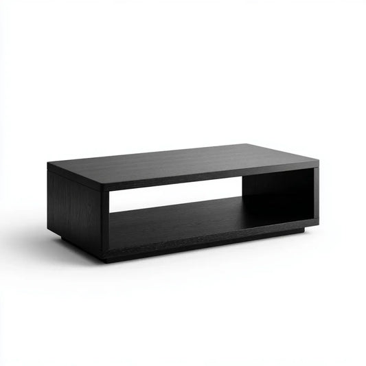 Table basse rectangulaire avec niche de rangement noire 100 x 50 x 35 cm en MDF mélaminé
