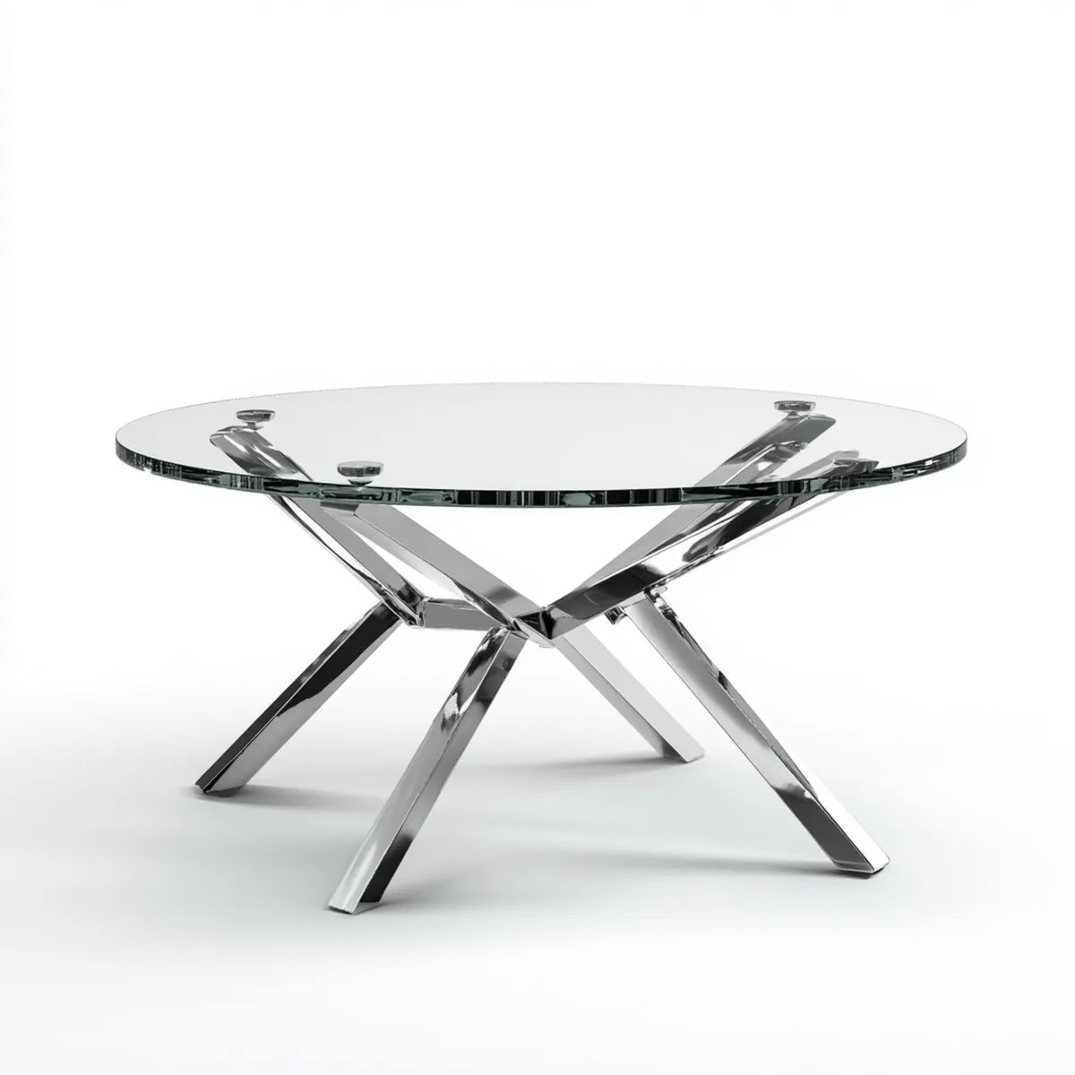 Table basse ronde en verre trempé transparent et acier inoxydable argenté Ø100 x H45 cm