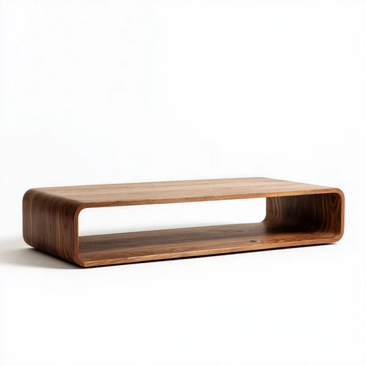 Table basse rectangulaire brun noyer 120 x 60 x 30 cm en contreplaqué plaqué noyer avec rangement ouvert