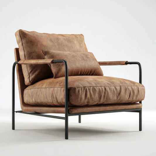 Fauteuil lounge marron en cuir synthétique PU avec structure en acier 78 x 82 x 78 cm