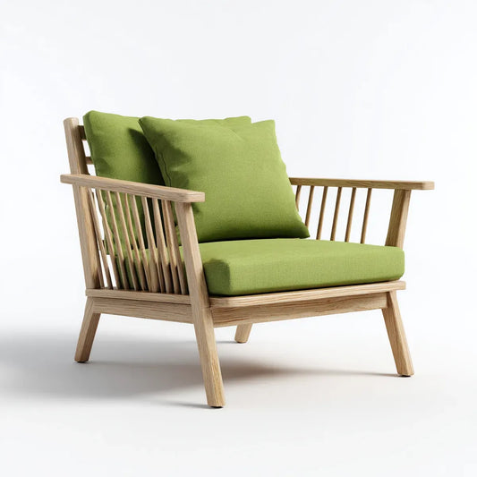 Fauteuil de salon vert 75 x 80 x 78 cm en chêne massif avec coussins rectangulaires