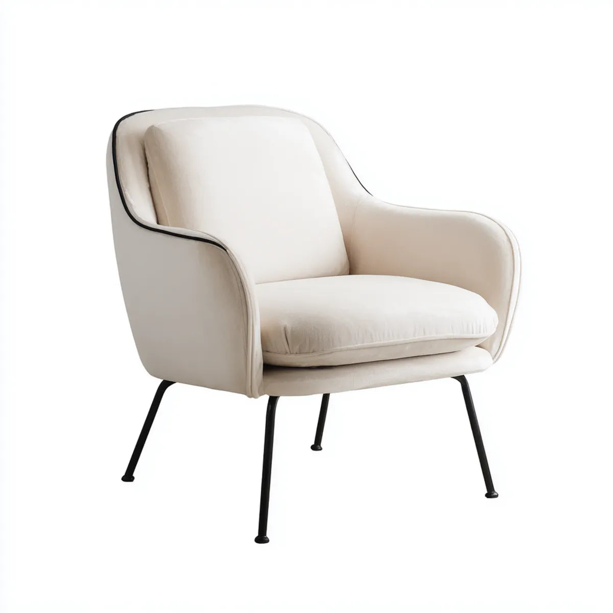 Fauteuil de salon ivoire et noir 78 x 74 x 82 cm en velours polyester forme arrondie