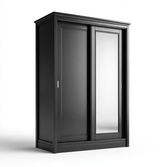 Armoire penderie noire à portes coulissantes avec miroir 120 x 60 x 200 cm en panneaux de particules mélaminés