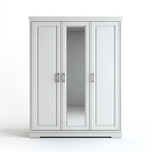 Armoire penderie 3 portes blanche 150 x 60 x 220 cm en MDF avec miroir rectangulaire