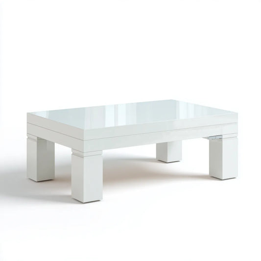 Table basse rectangulaire blanche 100 x 60 x 35 cm en panneaux MDF laqués