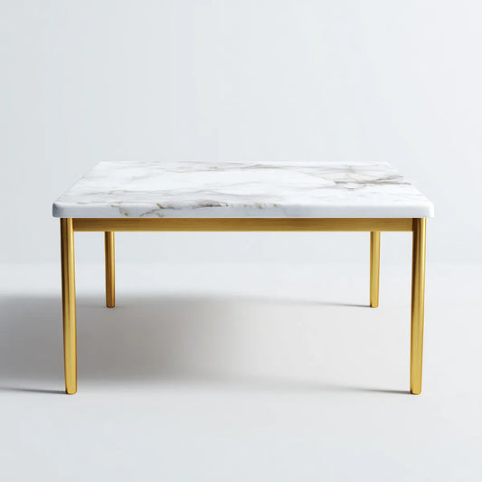 Table basse rectangulaire blanche et dorée 100 x 60 x 45 cm plateau en céramique effet marbre structure en acier inoxydable