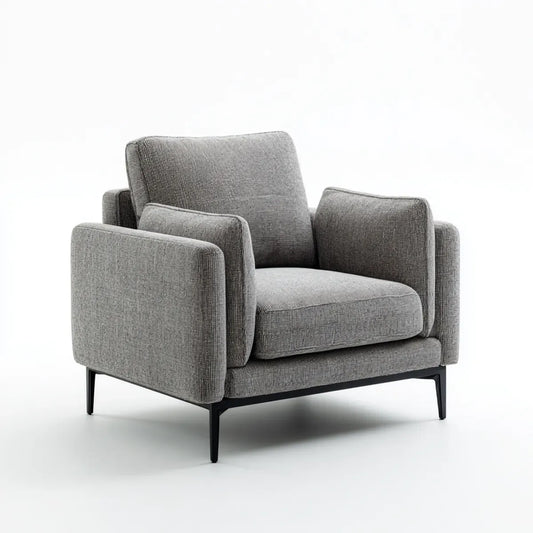 Fauteuil de salon gris en polyester avec pieds en acier noir 82 x 85 x 82 cm