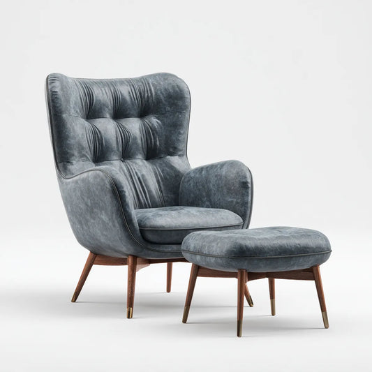 Fauteuil bergère avec repose-pieds gris anthracite en velours polyester 78 x 86 x 105 cm