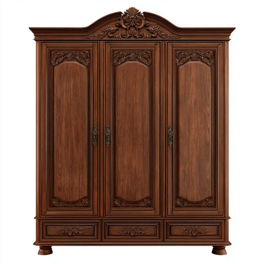 Armoire 3 portes 3 tiroirs marron foncé 180 x 60 x 220 cm en bois massif rectangulaire