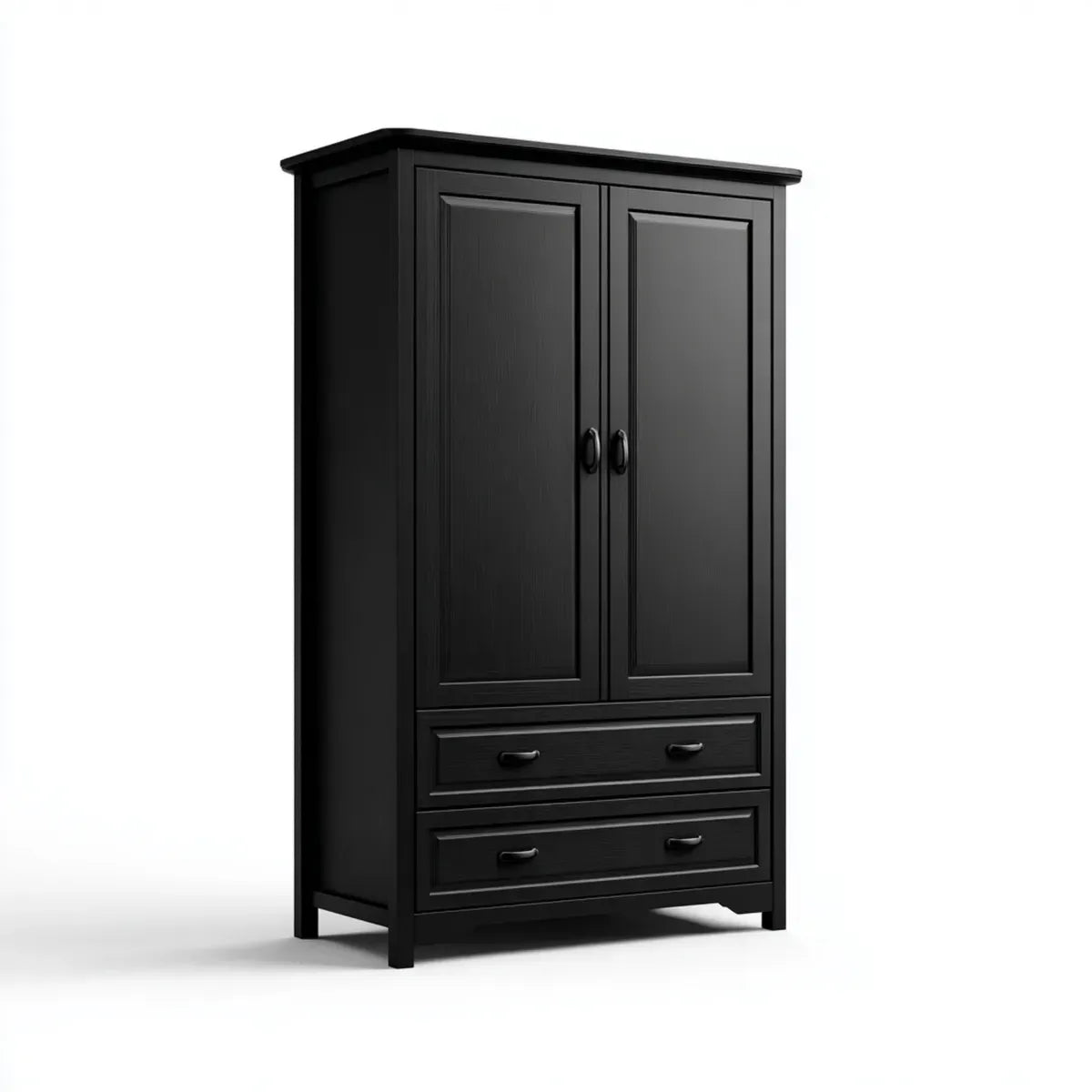 Armoire de chambre noire à 2 portes et 2 tiroirs en panneaux MDF rectangulaire 100 x 50 x 190 cm