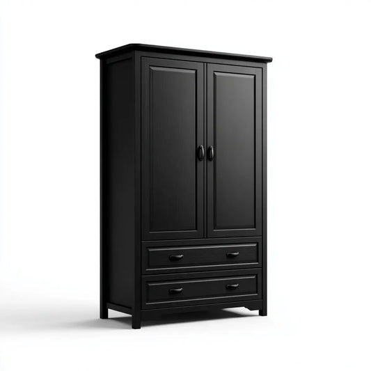 Armoire de chambre noire à 2 portes et 2 tiroirs en panneaux MDF rectangulaire 100 x 50 x 190 cm