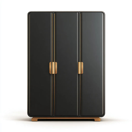 Armoire de chambre 3 portes noire et dorée en MDF 150 x 60 x 200 cm